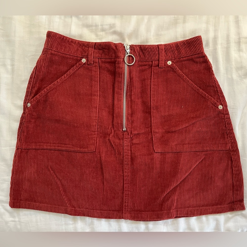Topshop Red Corduroy Mini Skirt